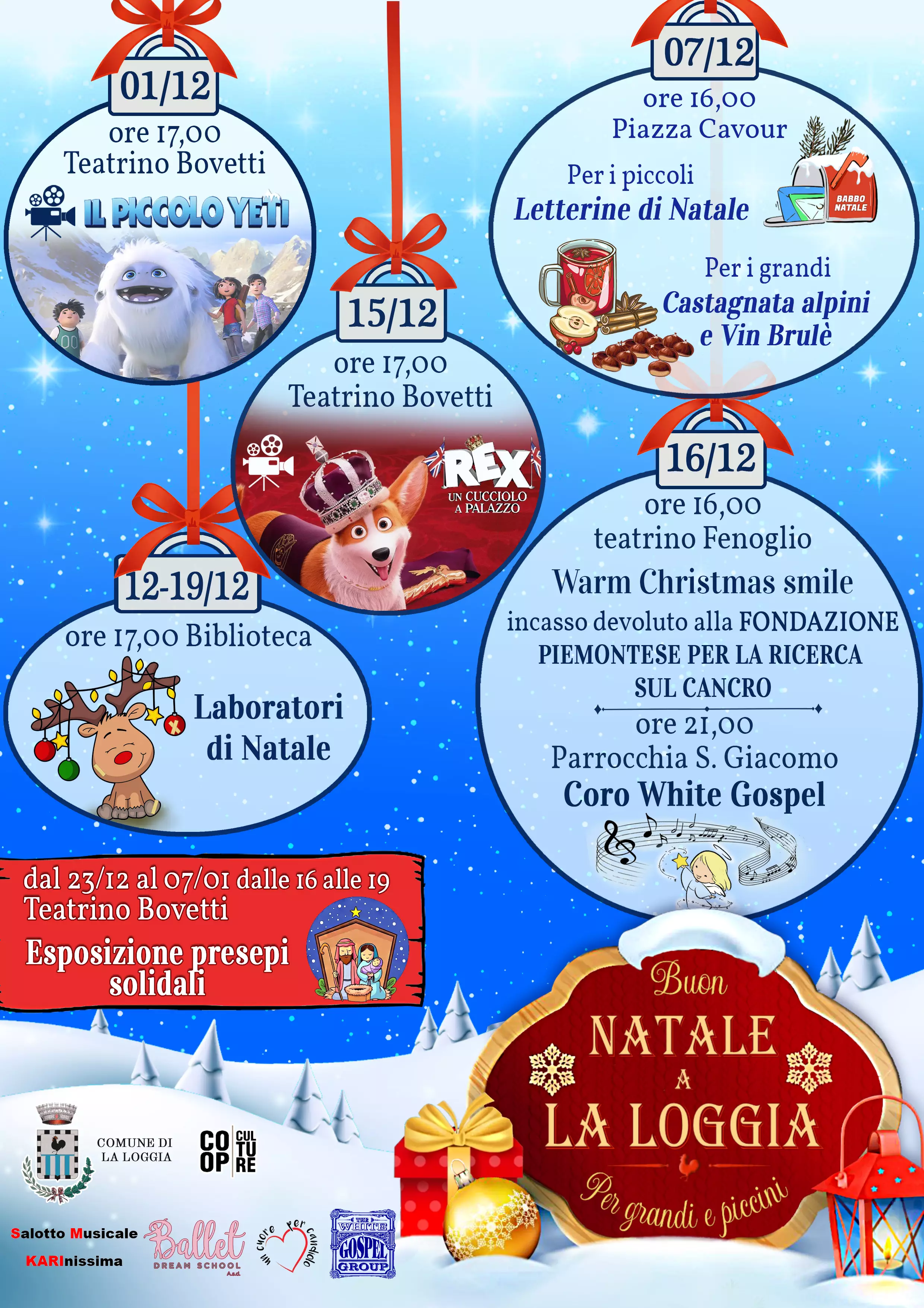 Locandina eventi Natale 2023 a La Loggia